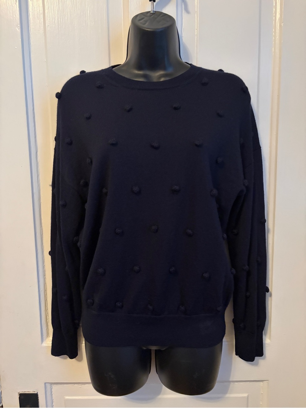 Classic Navy Pom-Pom Crewneck Sweater